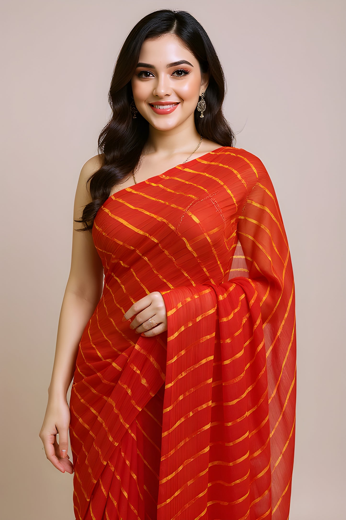 Printed Red Leheriya Saree