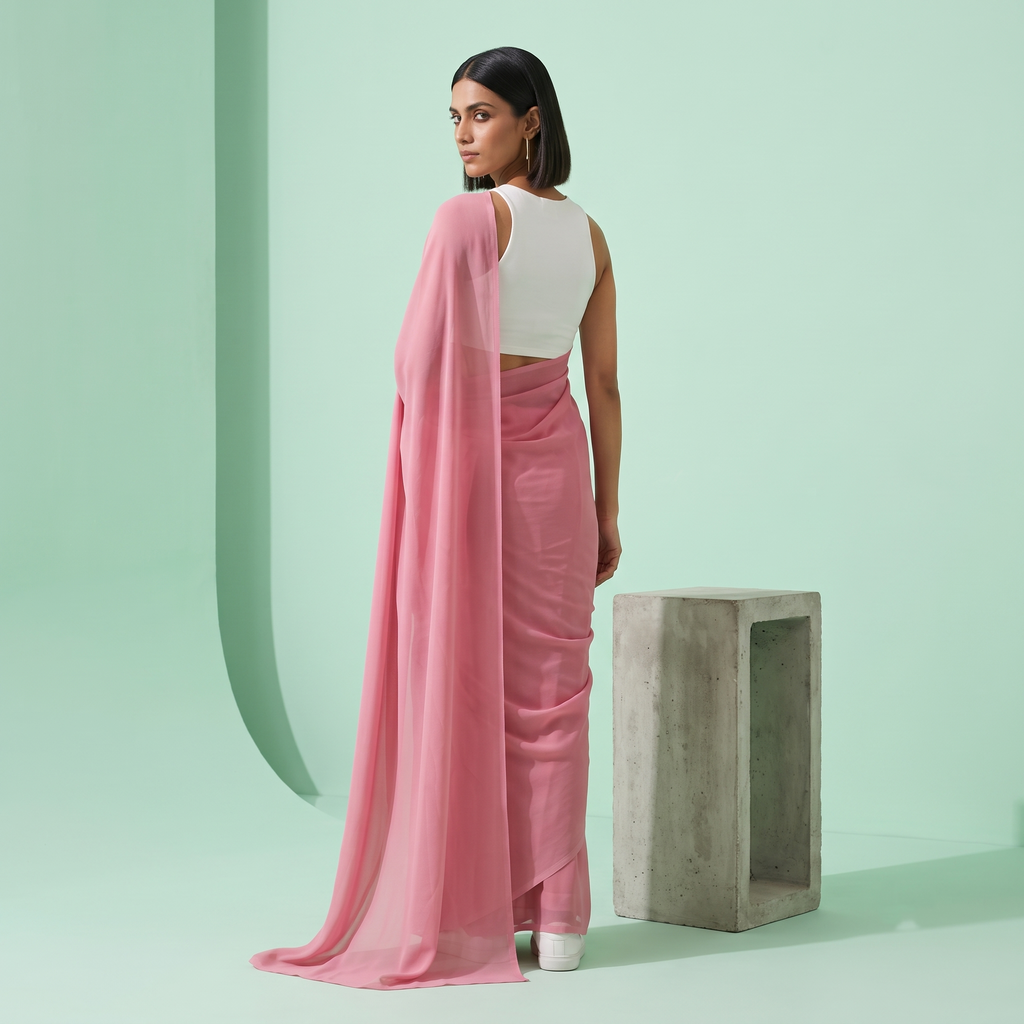 Plain Premium Georgette Saree in Baby Pink
