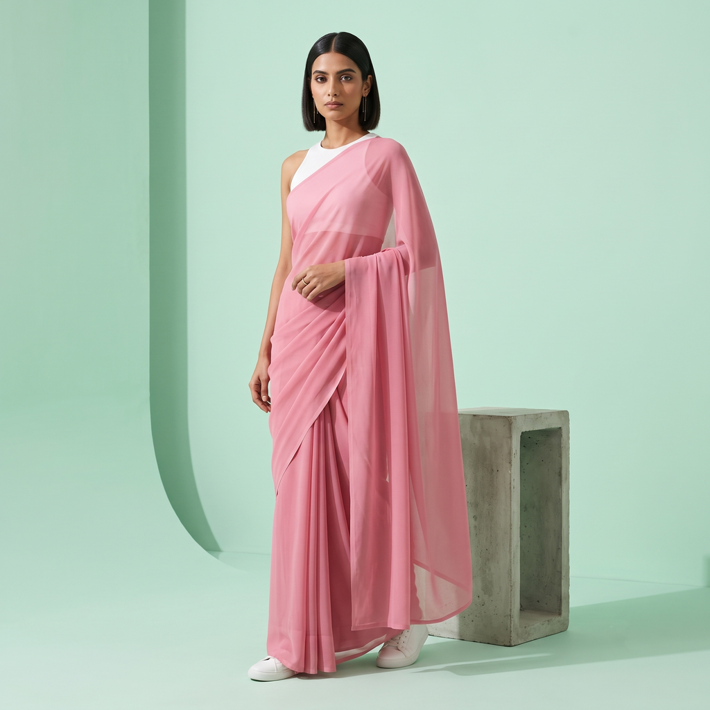 Plain Premium Georgette Saree in Baby Pink