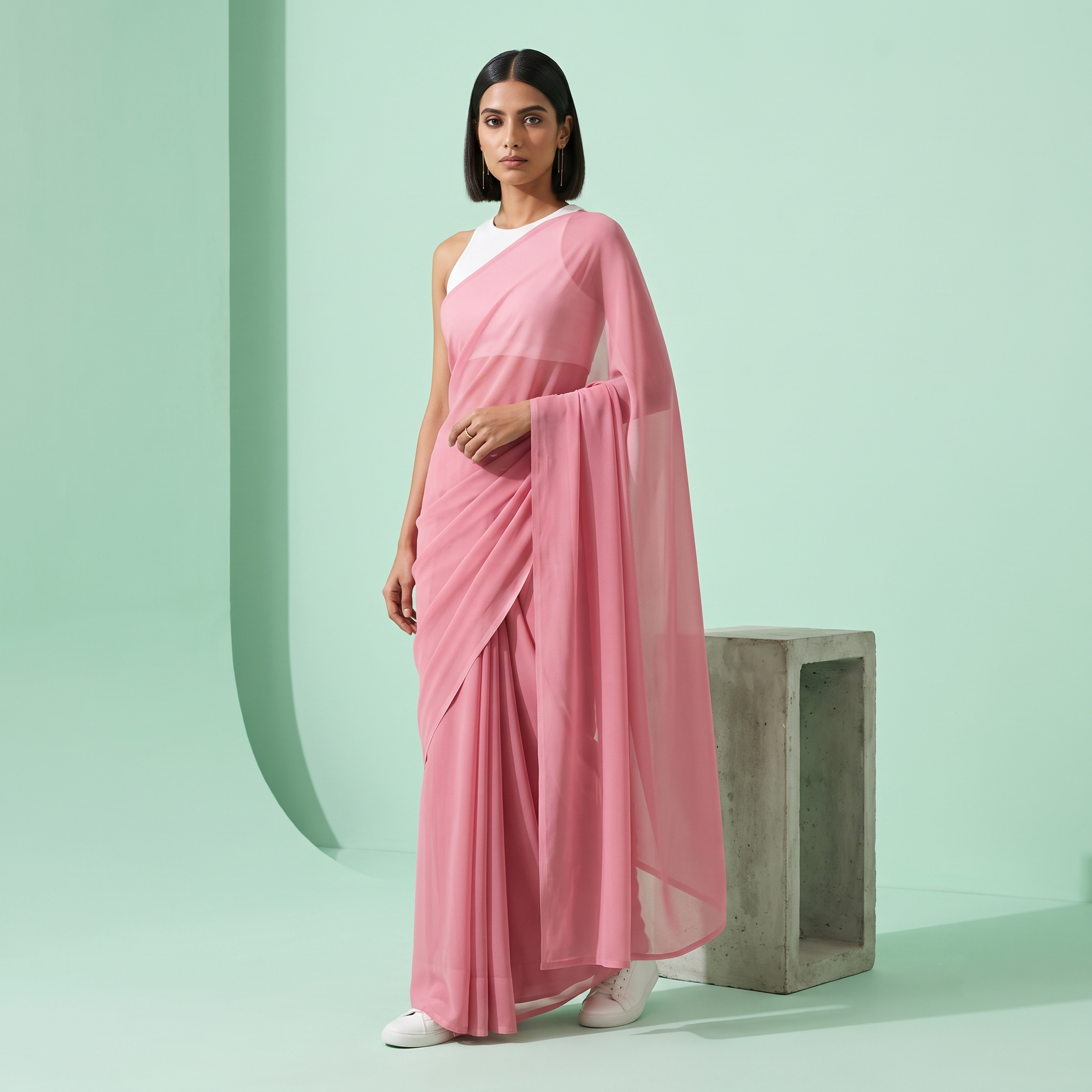 Plain Premium Georgette Saree in Baby Pink