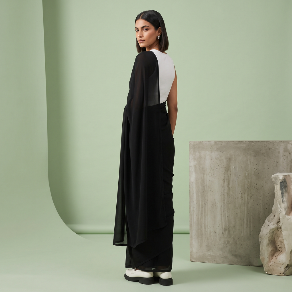 Plain Premium Georgette Saree in Black
