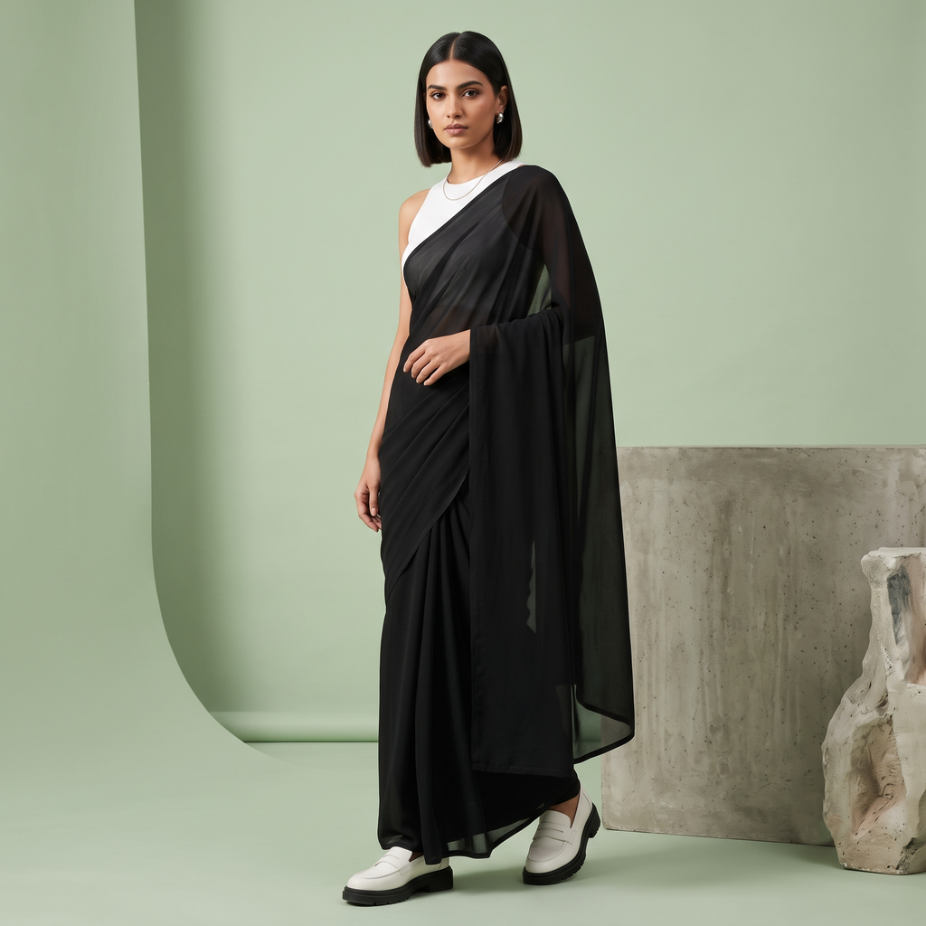 Plain Premium Georgette Saree in Black