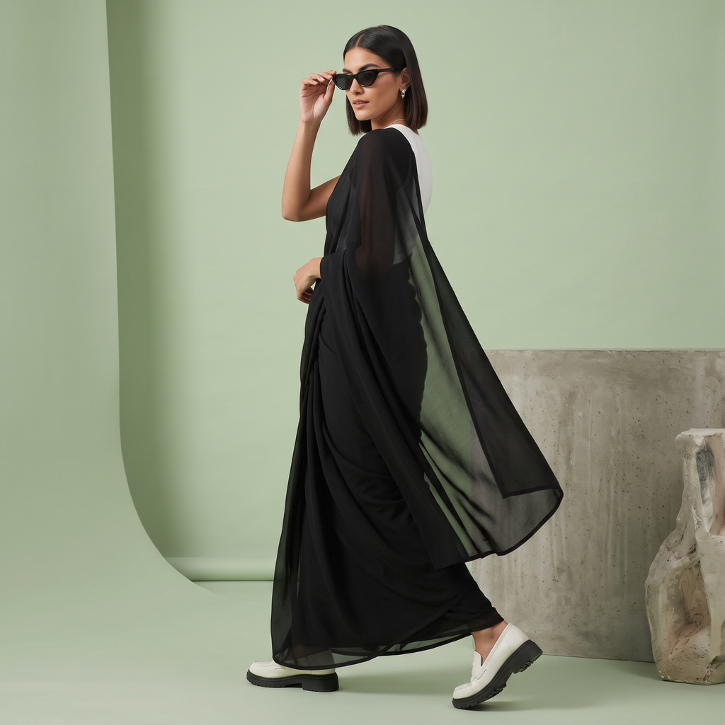 Plain Premium Georgette Saree in Black