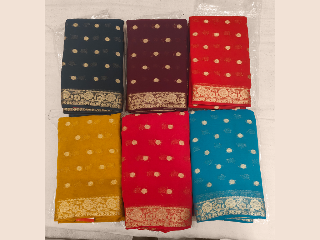Ferozi Chiffon Saree with Buttas
