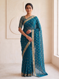 Ferozi Chiffon Saree with Buttas