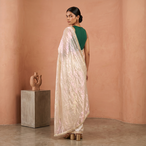 Cream Tissue Saree with Pearl Border (Copy)