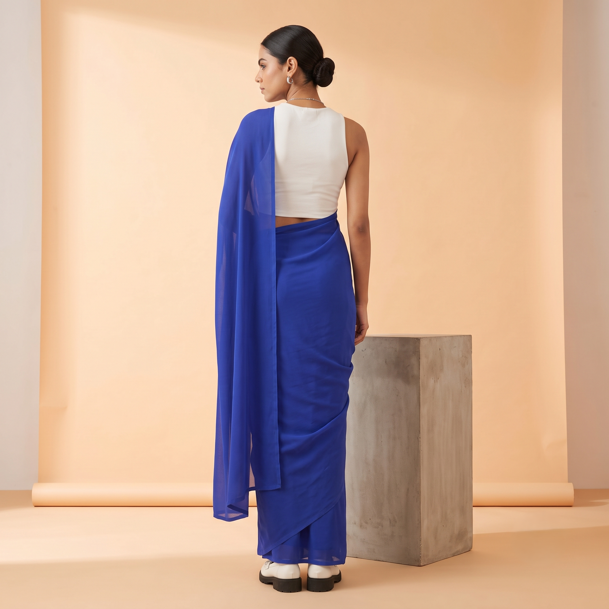 Plain Premium Georgette Saree in Royal Blue