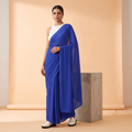 Plain Premium Georgette Saree in Royal Blue