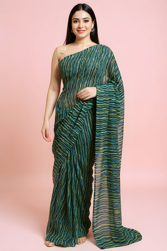 Printed Green Leheriya Saree