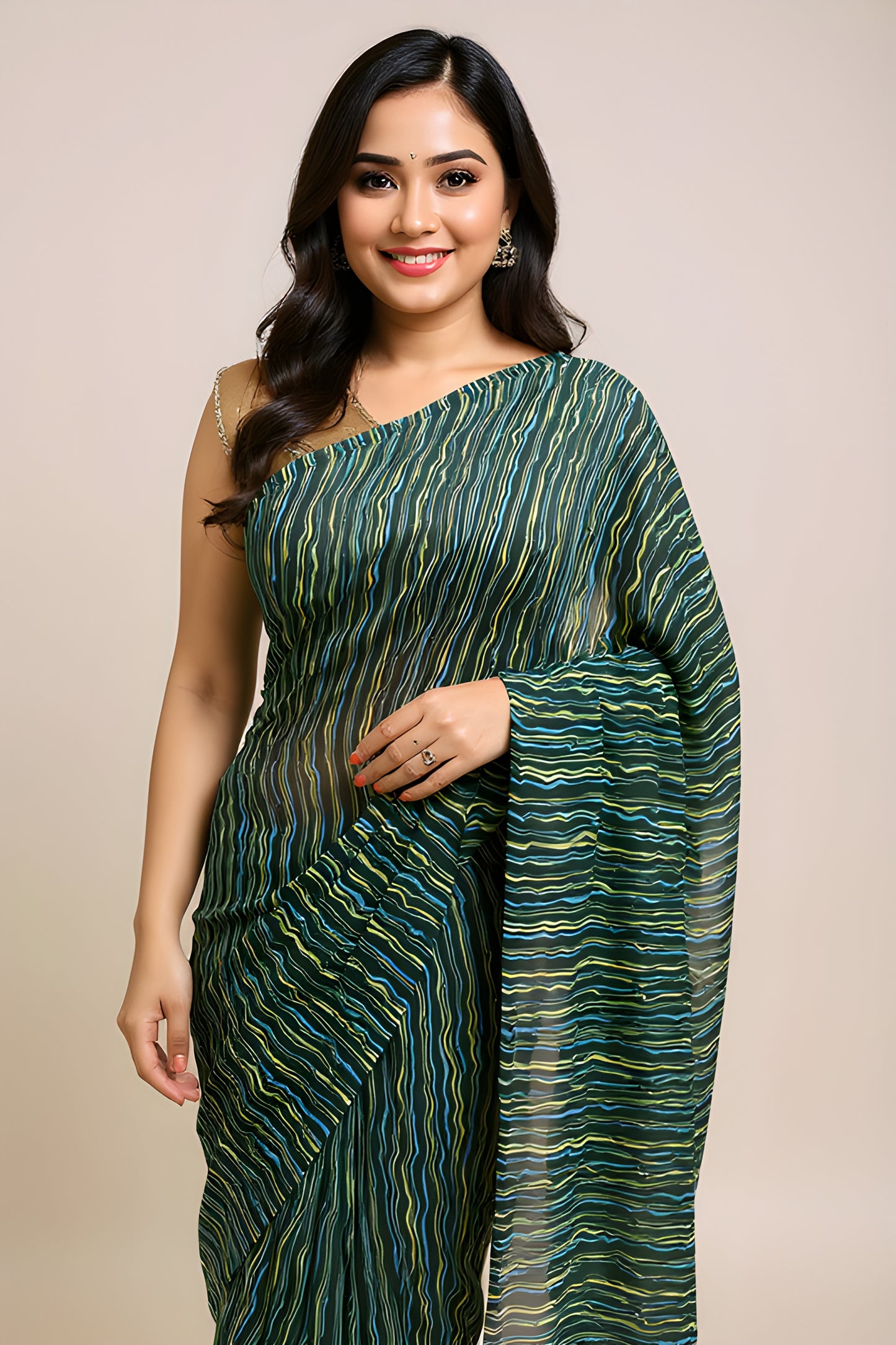 Printed Green Leheriya Saree