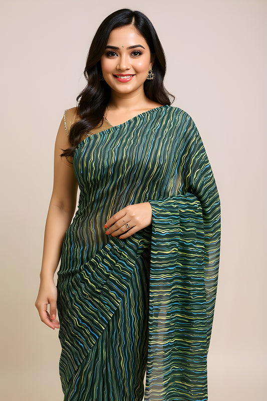 Printed Green Leheriya Saree