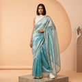 Light Blue Tissue Saree with Pearl Border