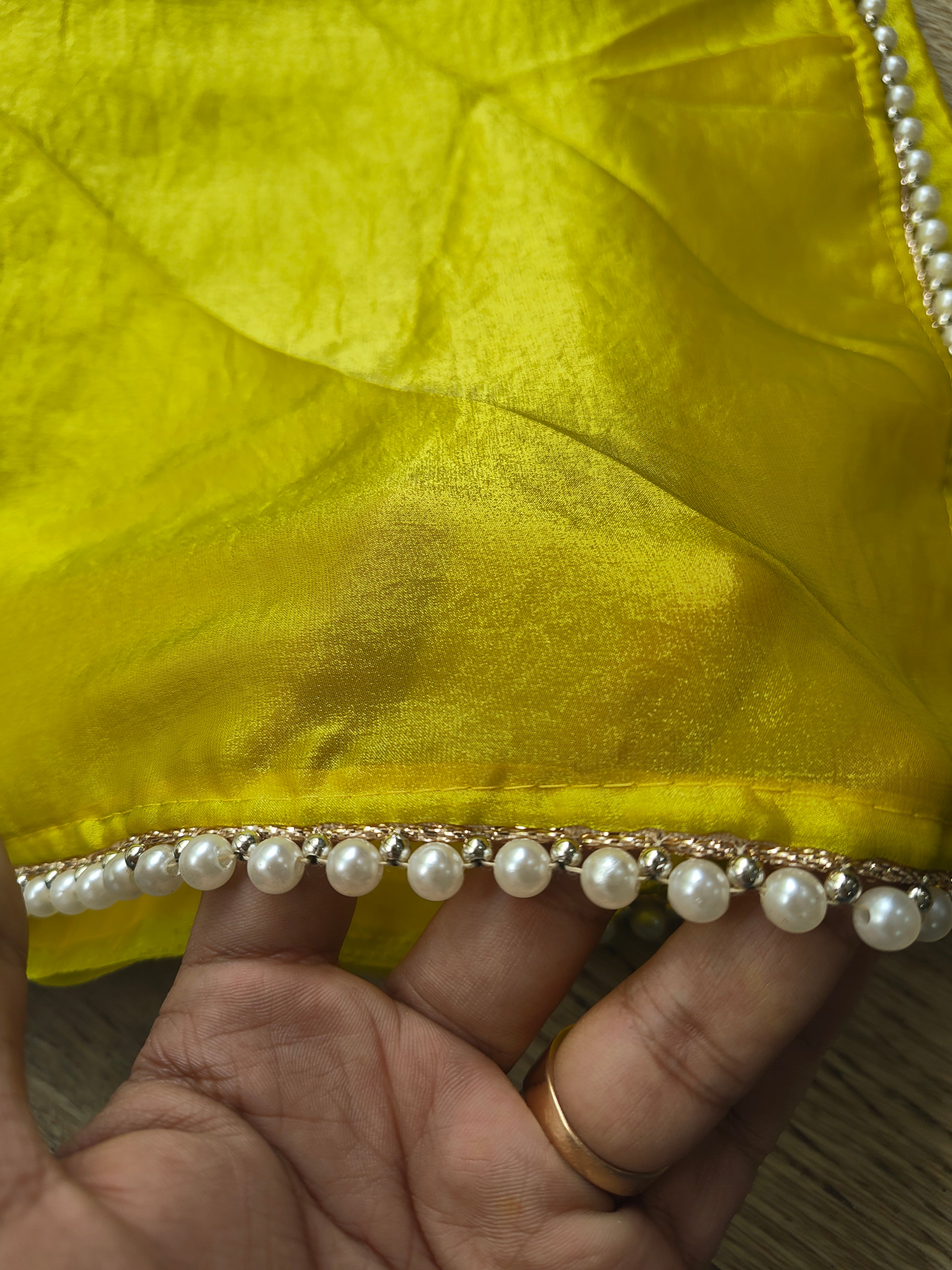 Lime Green Tissue Saree with Pearl Border