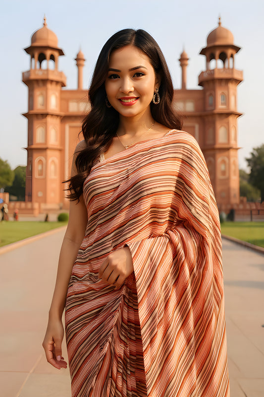 Printed Peach Leheriya Saree