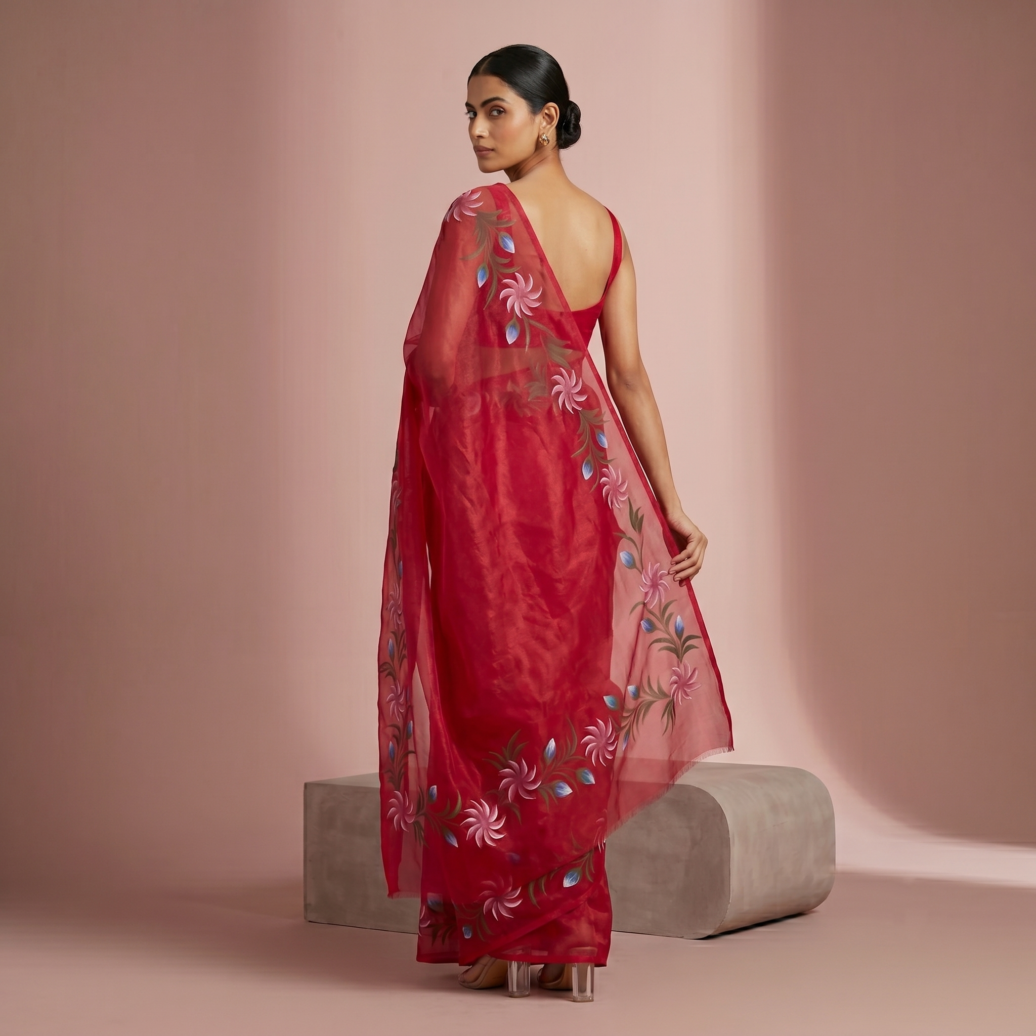 Hand Painted Soft Tissue Saree in Pink Colour