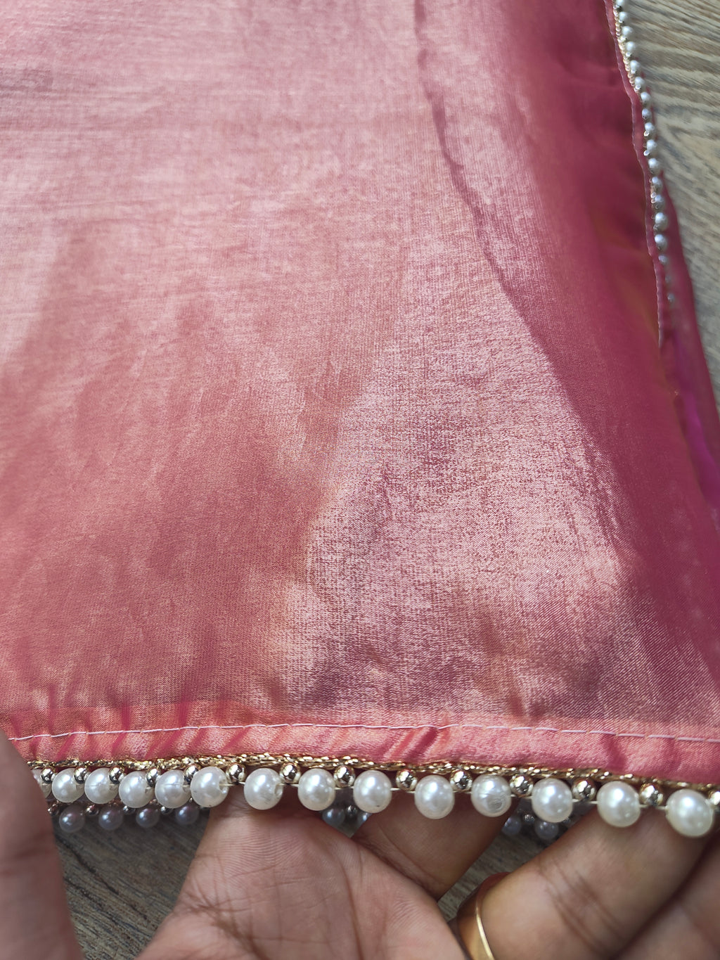 Pink Tissue Saree with Pearl Border
