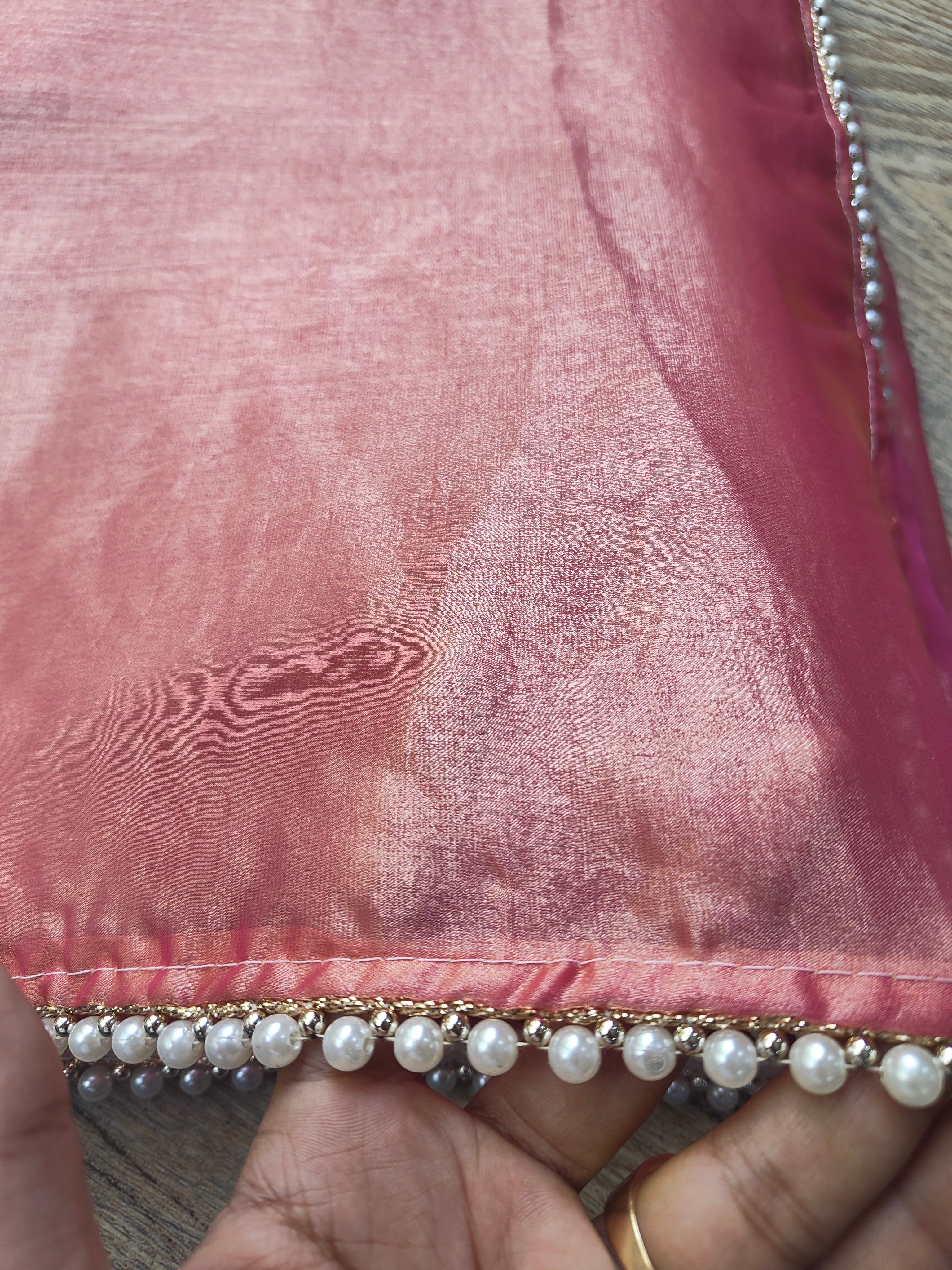 Pink Tissue Saree with Pearl Border