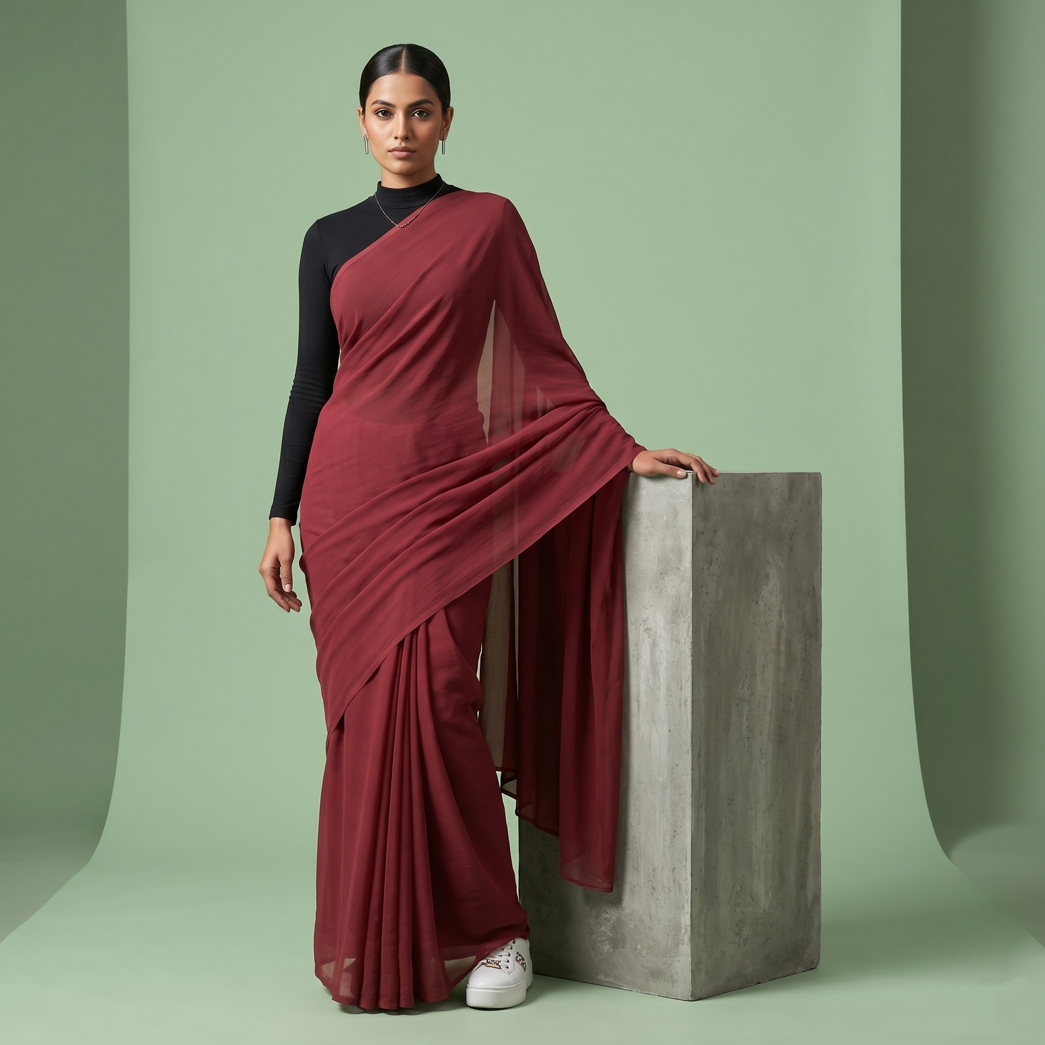 Plain chiffon saree in Maroon