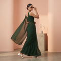 Plain chiffon saree in Dark Green