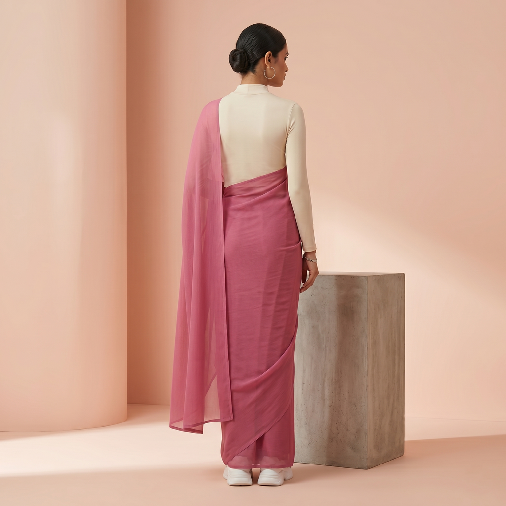 Plain chiffon saree in Dusty pink