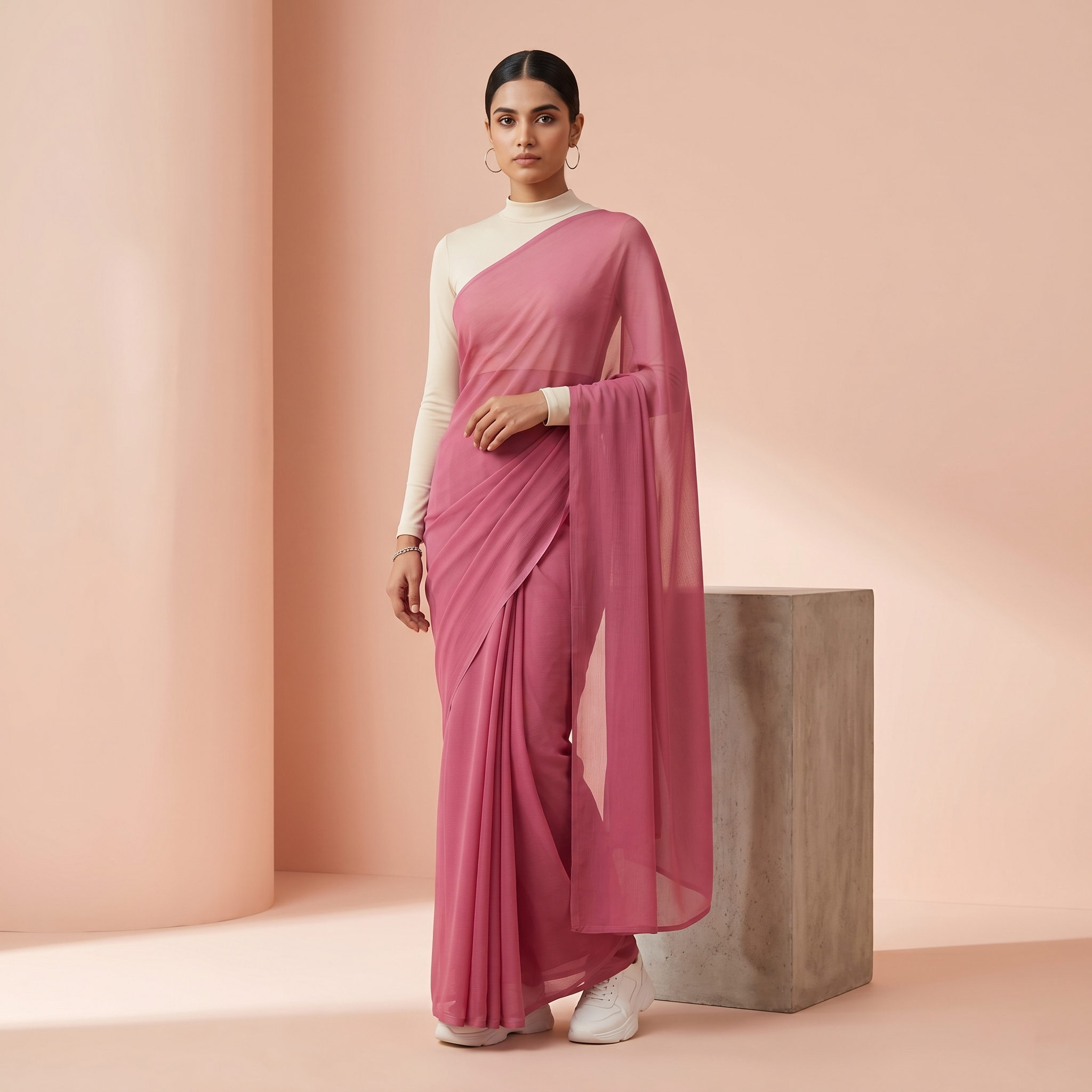 Plain chiffon saree in Dusty pink