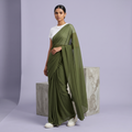 Plain chiffon saree in Olive Green