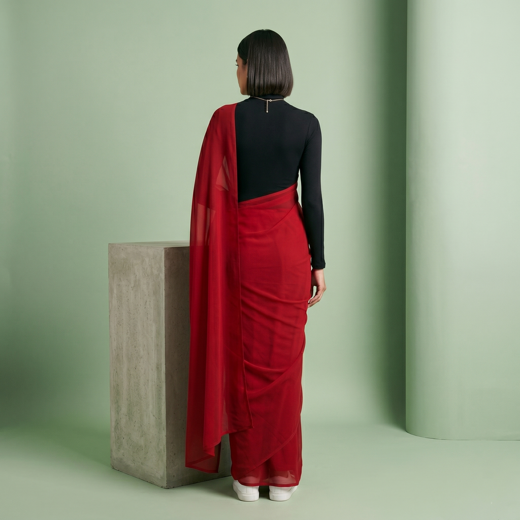 Plain chiffon saree in Red