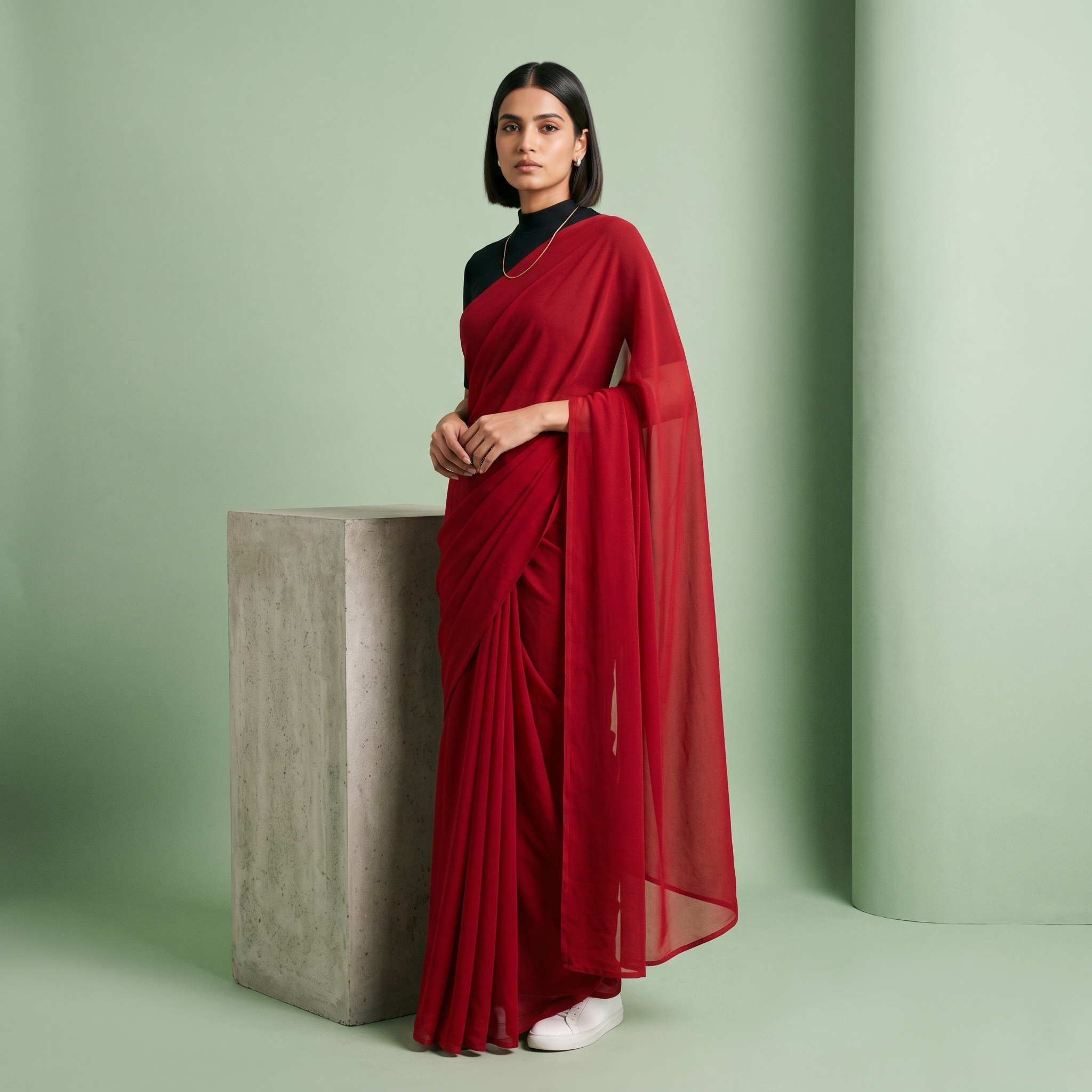 Plain chiffon saree in Red