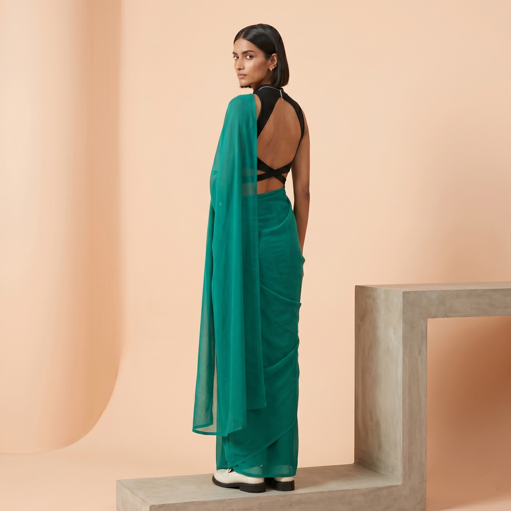 Plain cion saree in Sea Green