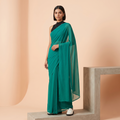 Plain cion saree in Sea Green