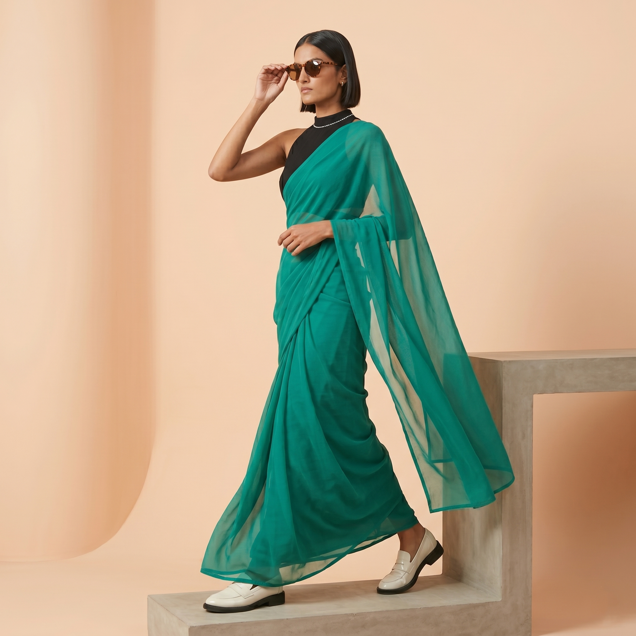 Plain cion saree in Sea Green