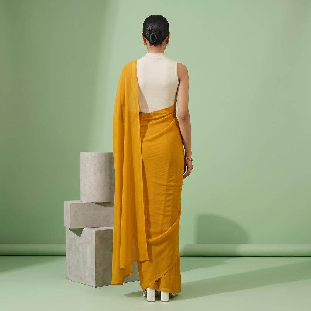 Plain cion saree in Yellow