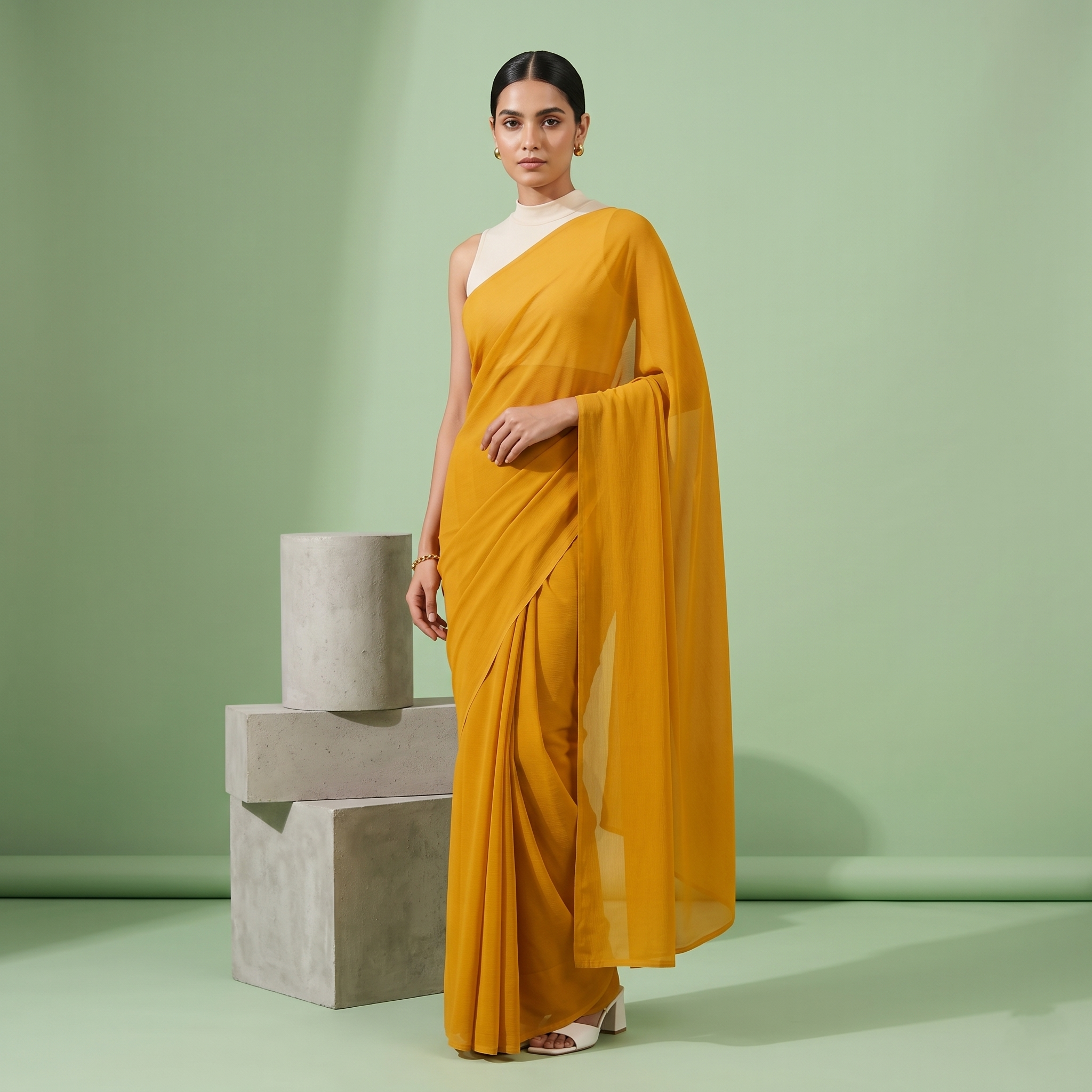 Plain cion saree in Yellow
