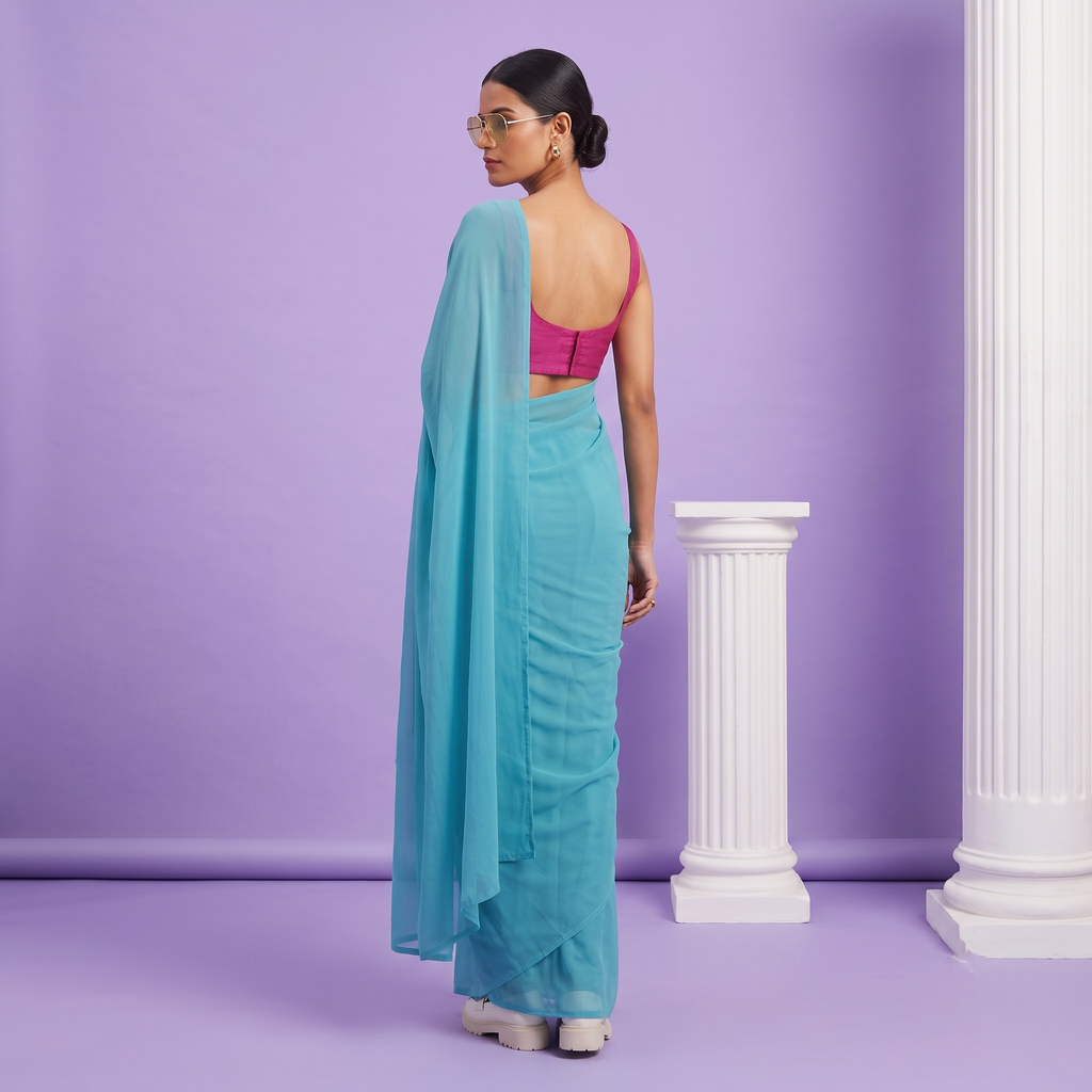 Plain Premium Georgette Saree in Blue Colour