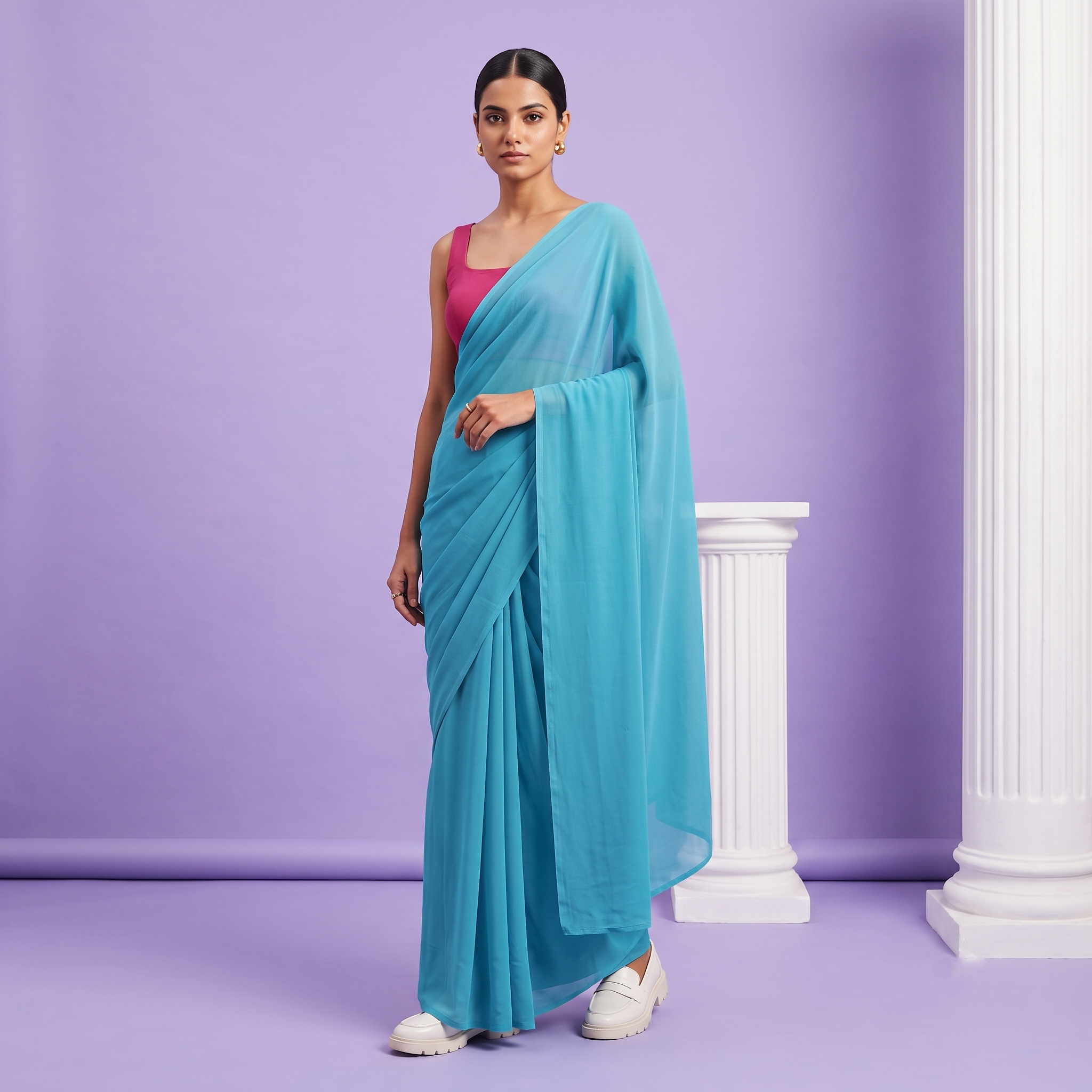 Plain Premium Georgette Saree in Blue Colour