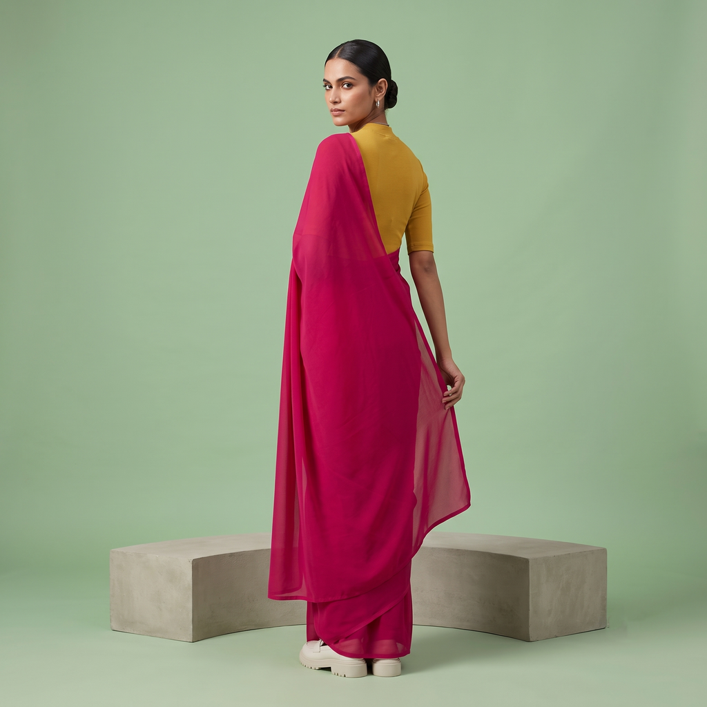 Plain Premium Georgette Saree in Hot Pink Colour