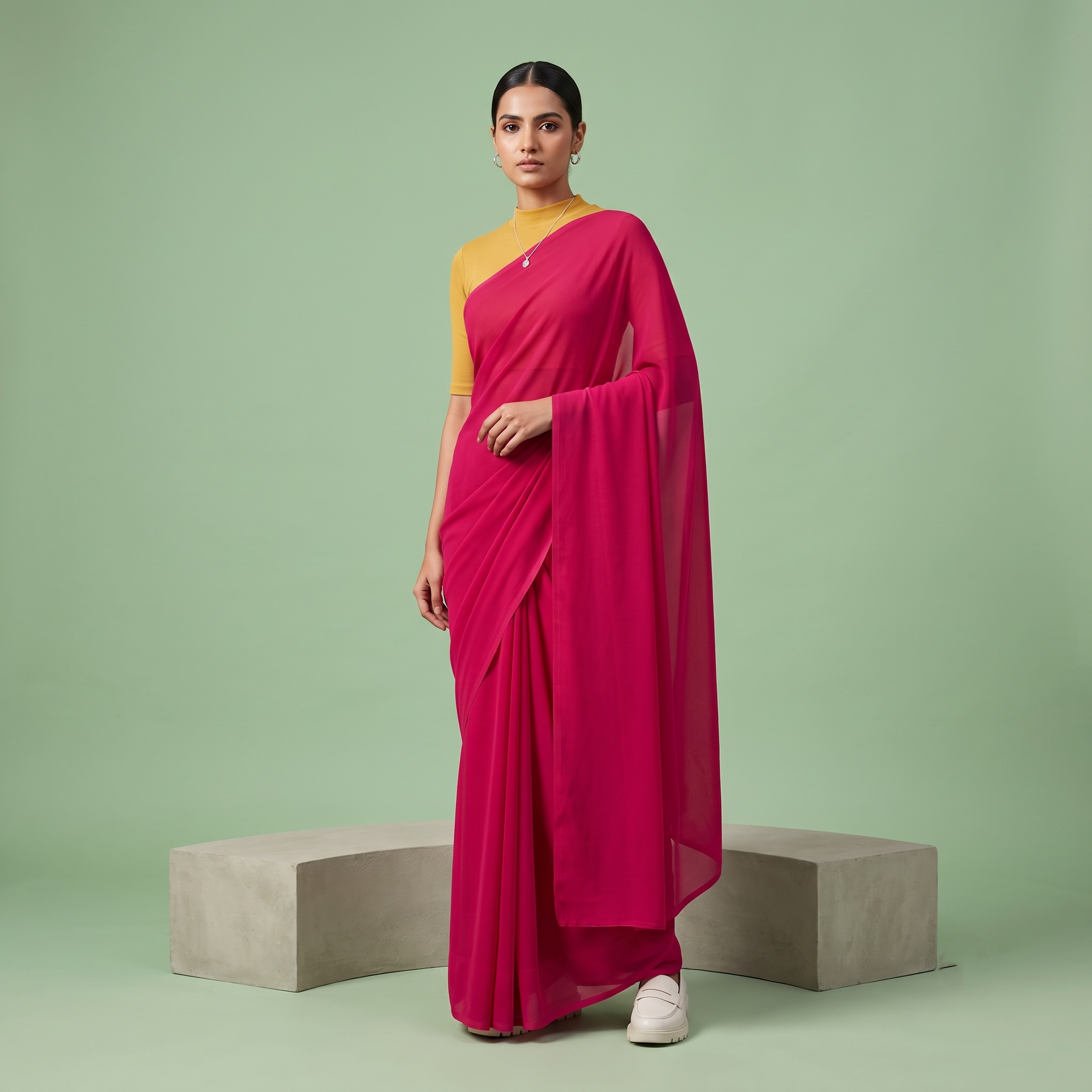 Plain Premium Georgette Saree in Hot Pink Colour