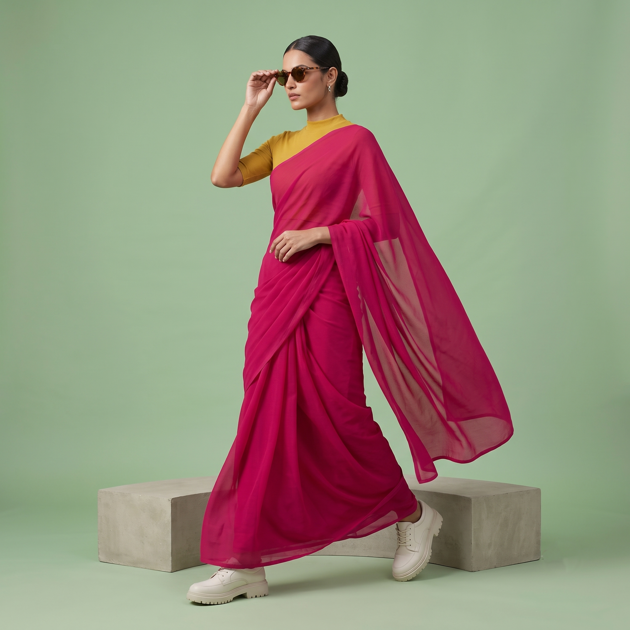 Plain Premium Georgette Saree in Hot Pink Colour
