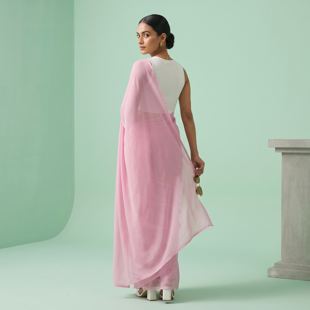 Plain Premium Georgette Saree in Light Pink