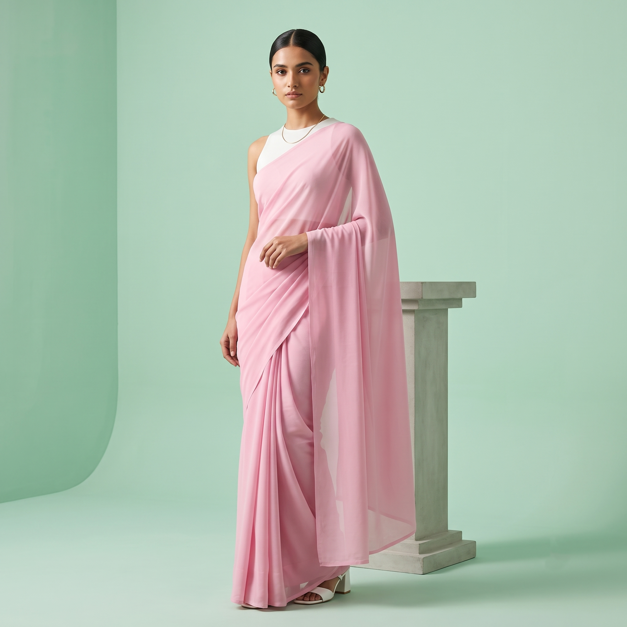 Plain Premium Georgette Saree in Light Pink