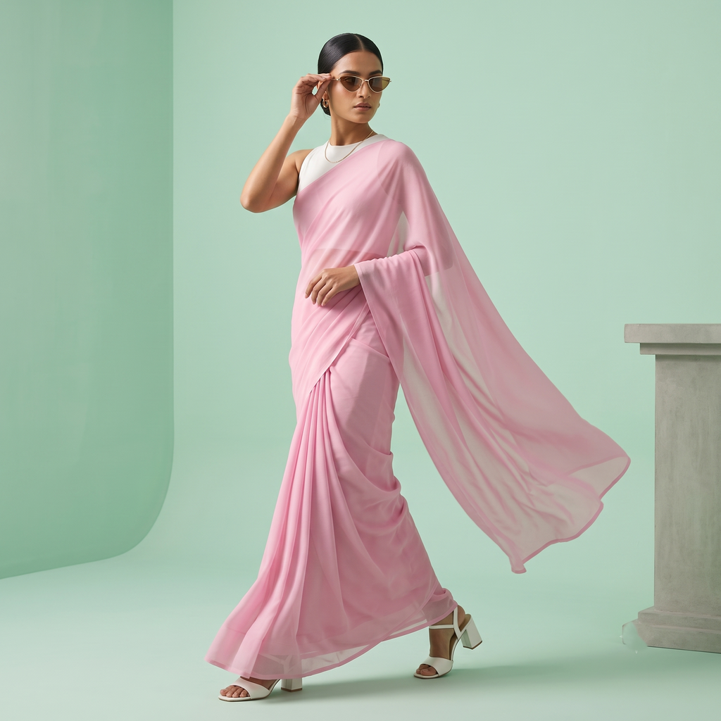 Plain Premium Georgette Saree in Light Pink