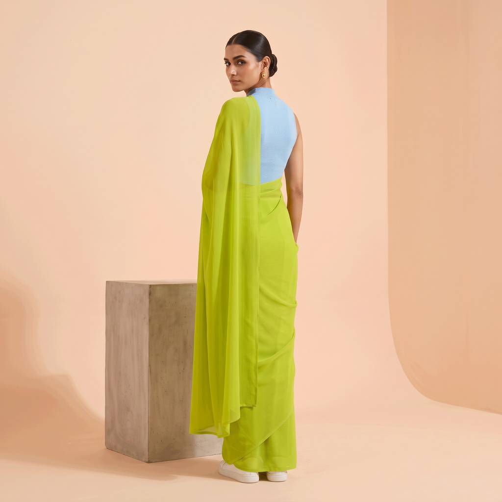 Plain Premium Georgette Saree in Lime Green Colour