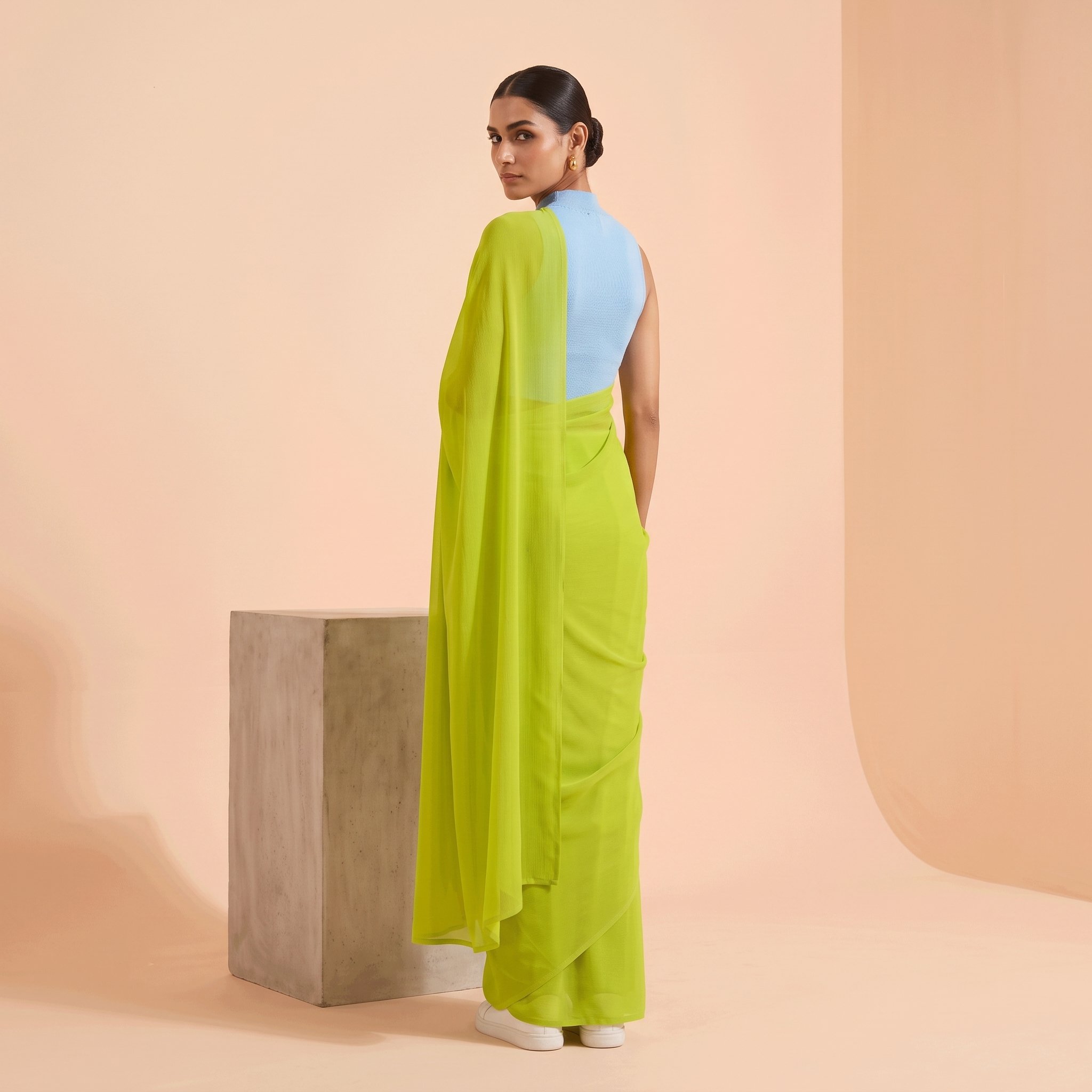 Plain Premium Georgette Saree in Lime Green Colour