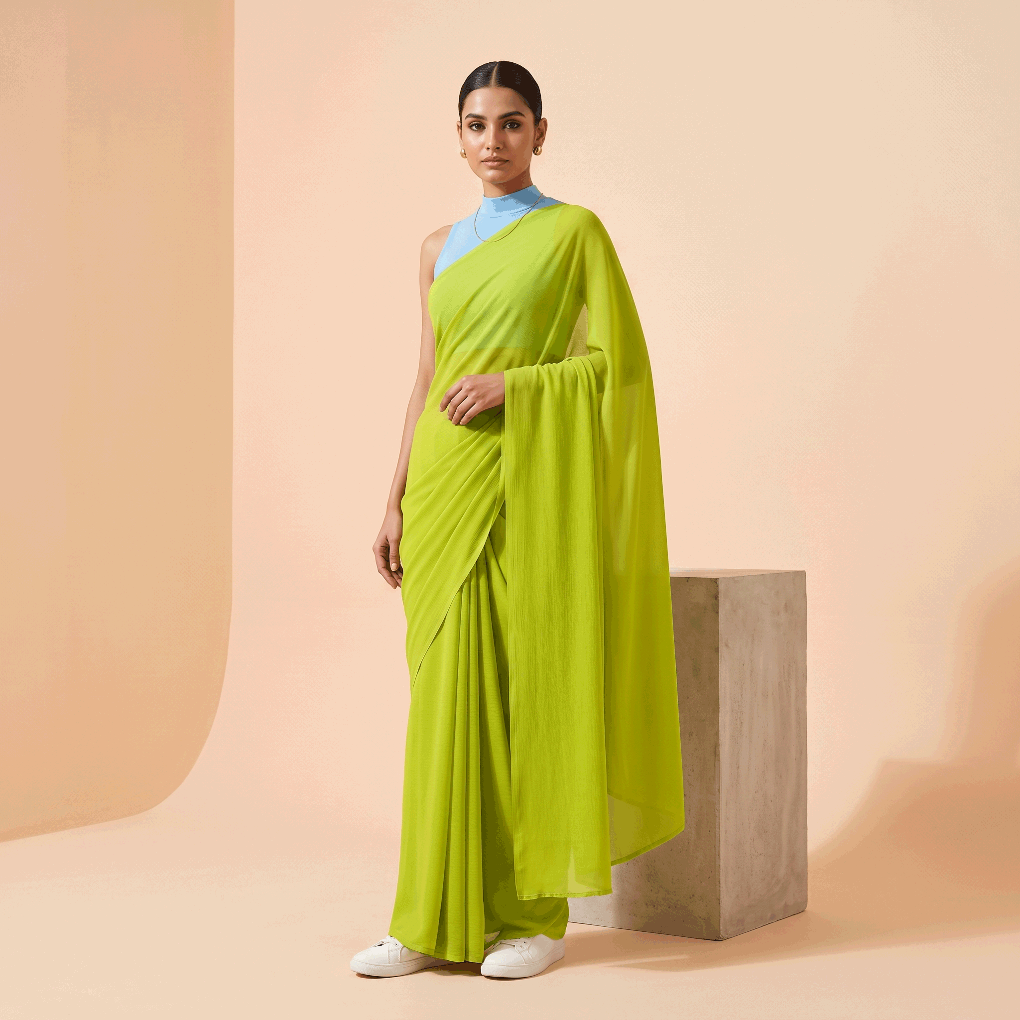 Plain Premium Georgette Saree in Lime Green Colour