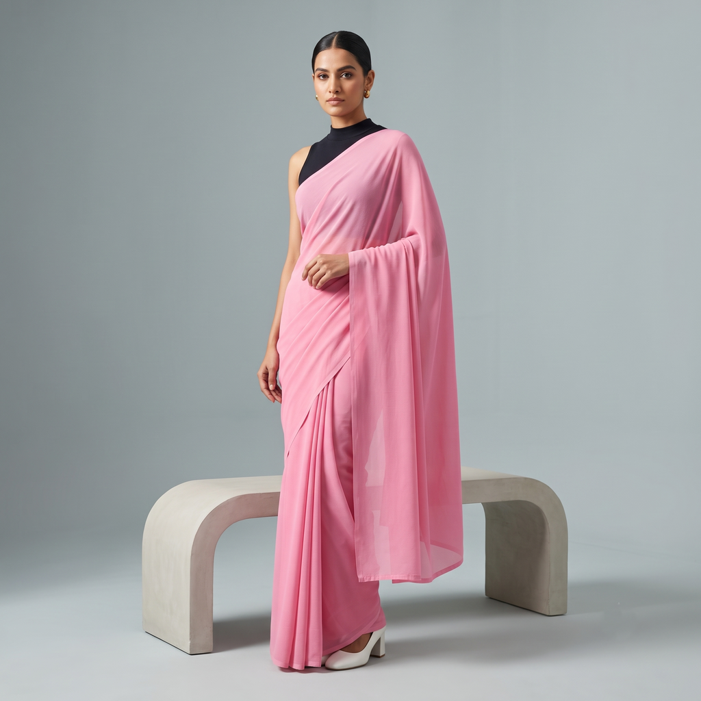 Plain Premium Georgette Saree in Pink Colour