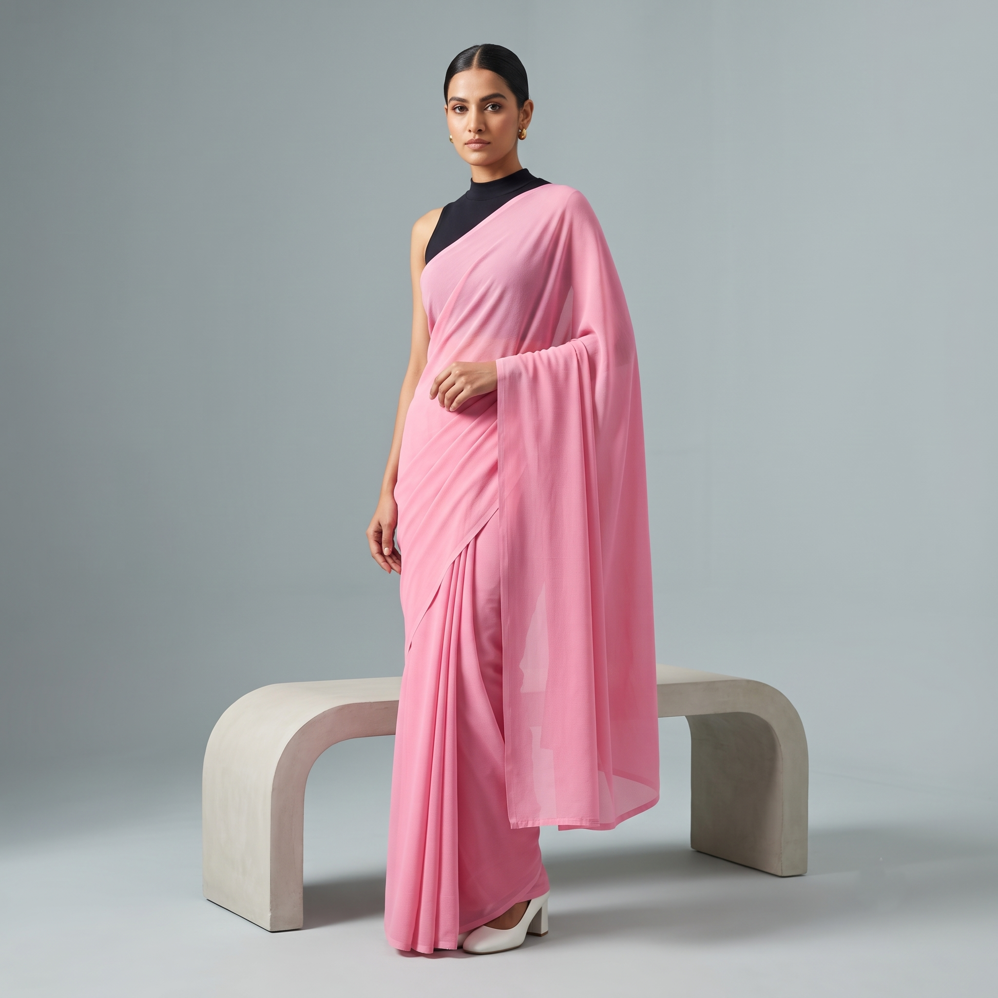 Plain Premium Georgette Saree in Pink Colour