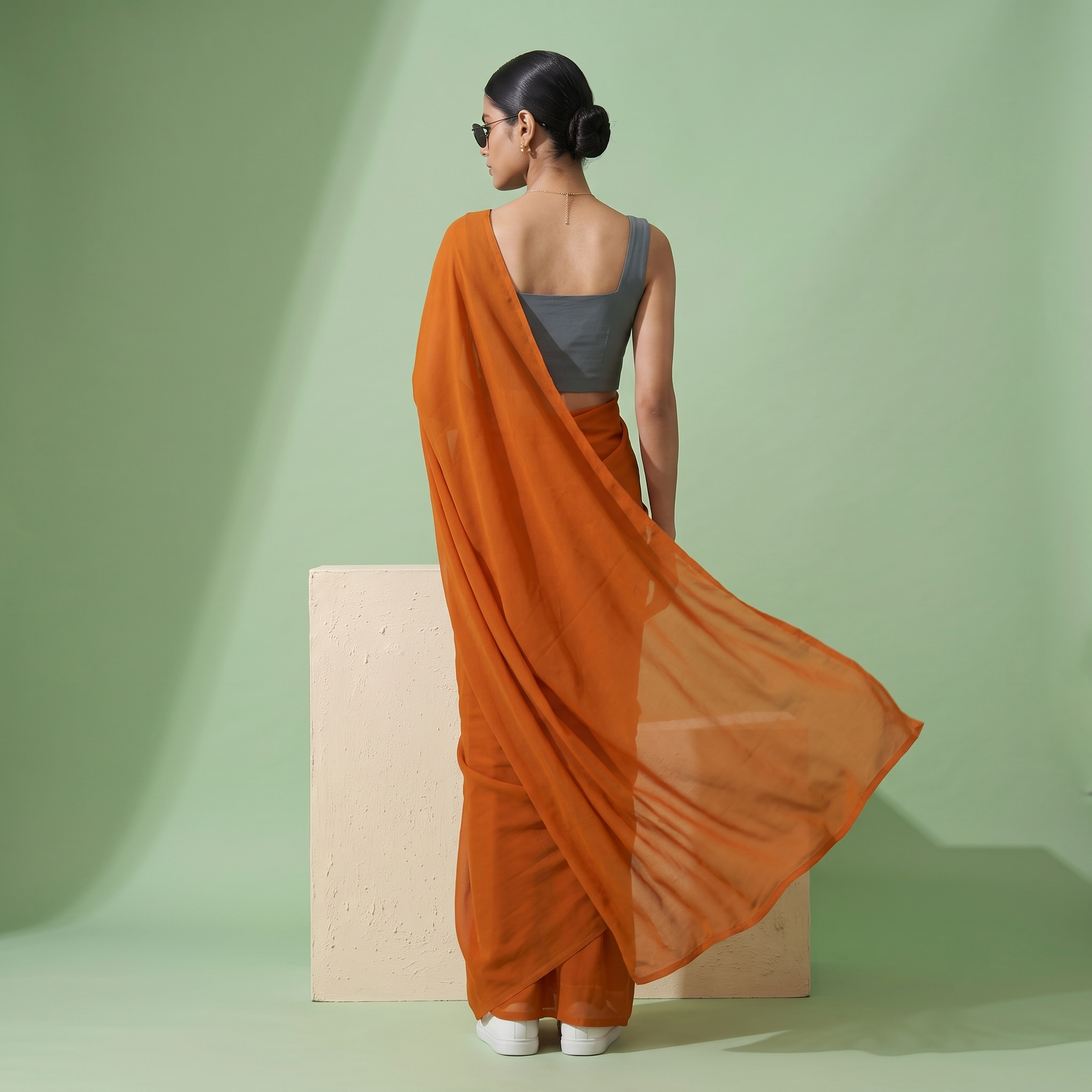 Plain Premium Georgette Saree in Rust Orange Colour