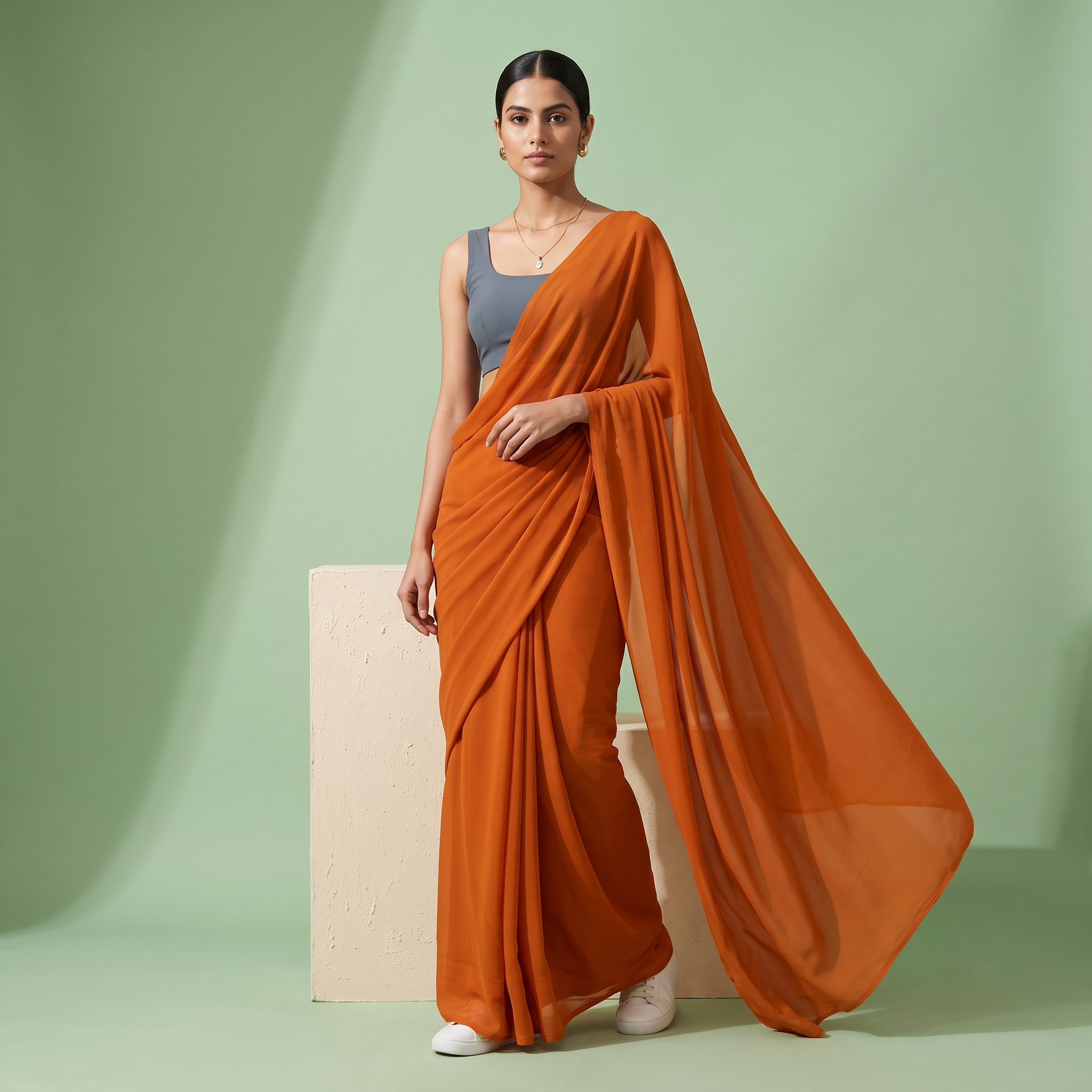 Plain Premium Georgette Saree in Rust Orange Colour