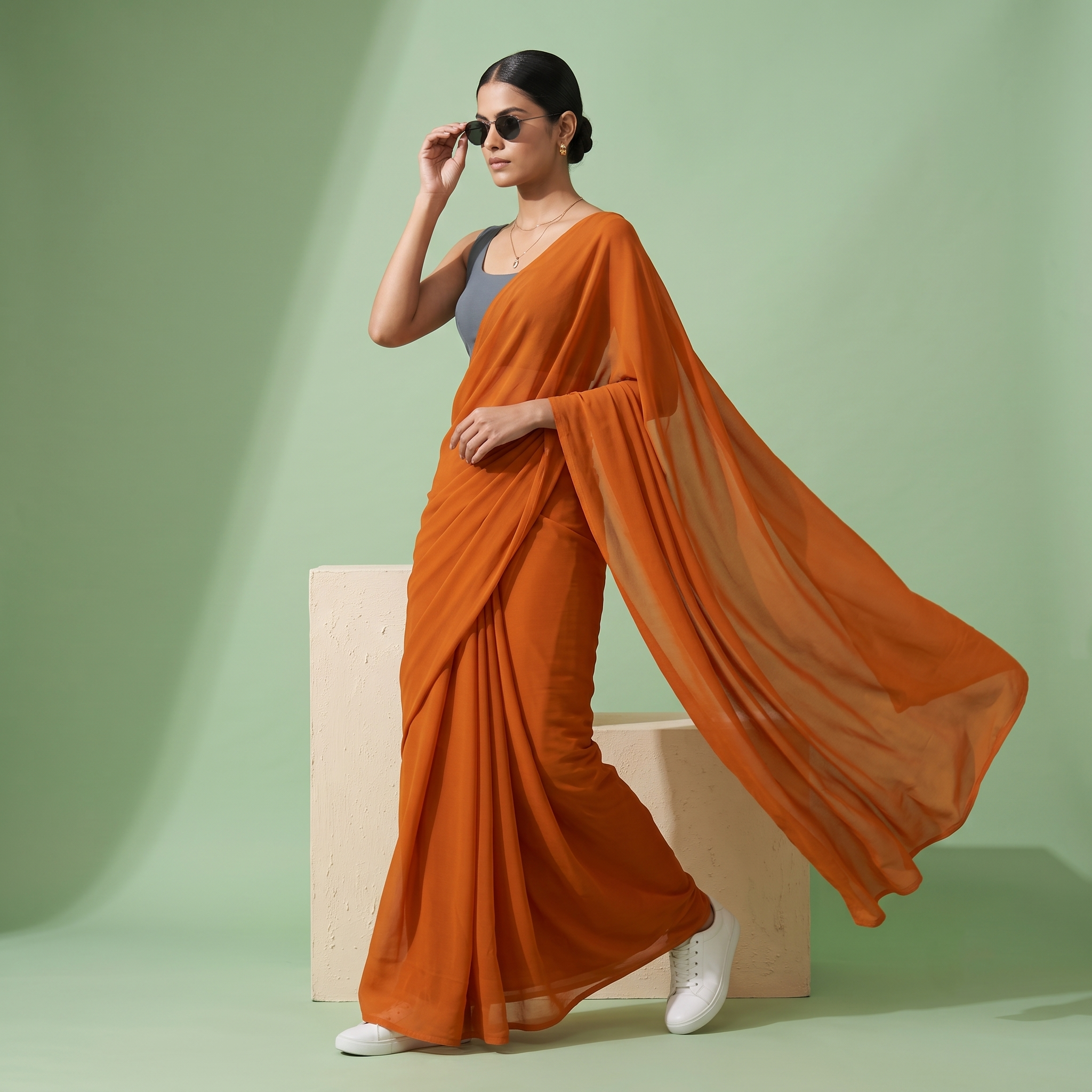 Plain Premium Georgette Saree in Rust Orange Colour