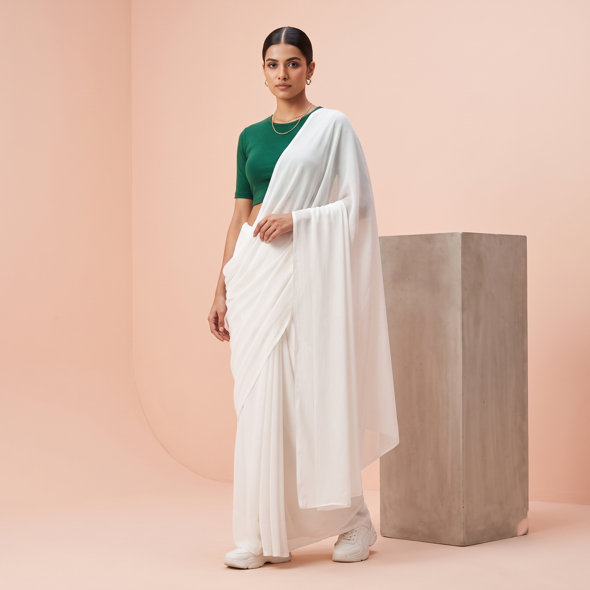 Plain Premium Georgette Saree in White Colour